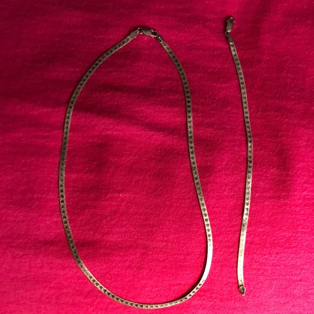 Sterling silver necklace and bracelet with hearts